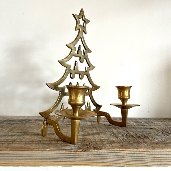 Brass Christmas Tree double candle holder - Picture 3 of 5